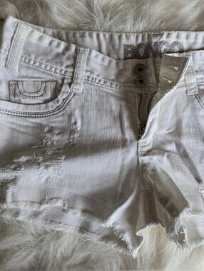 BONGO White Distressed Cropped Denim Shorts